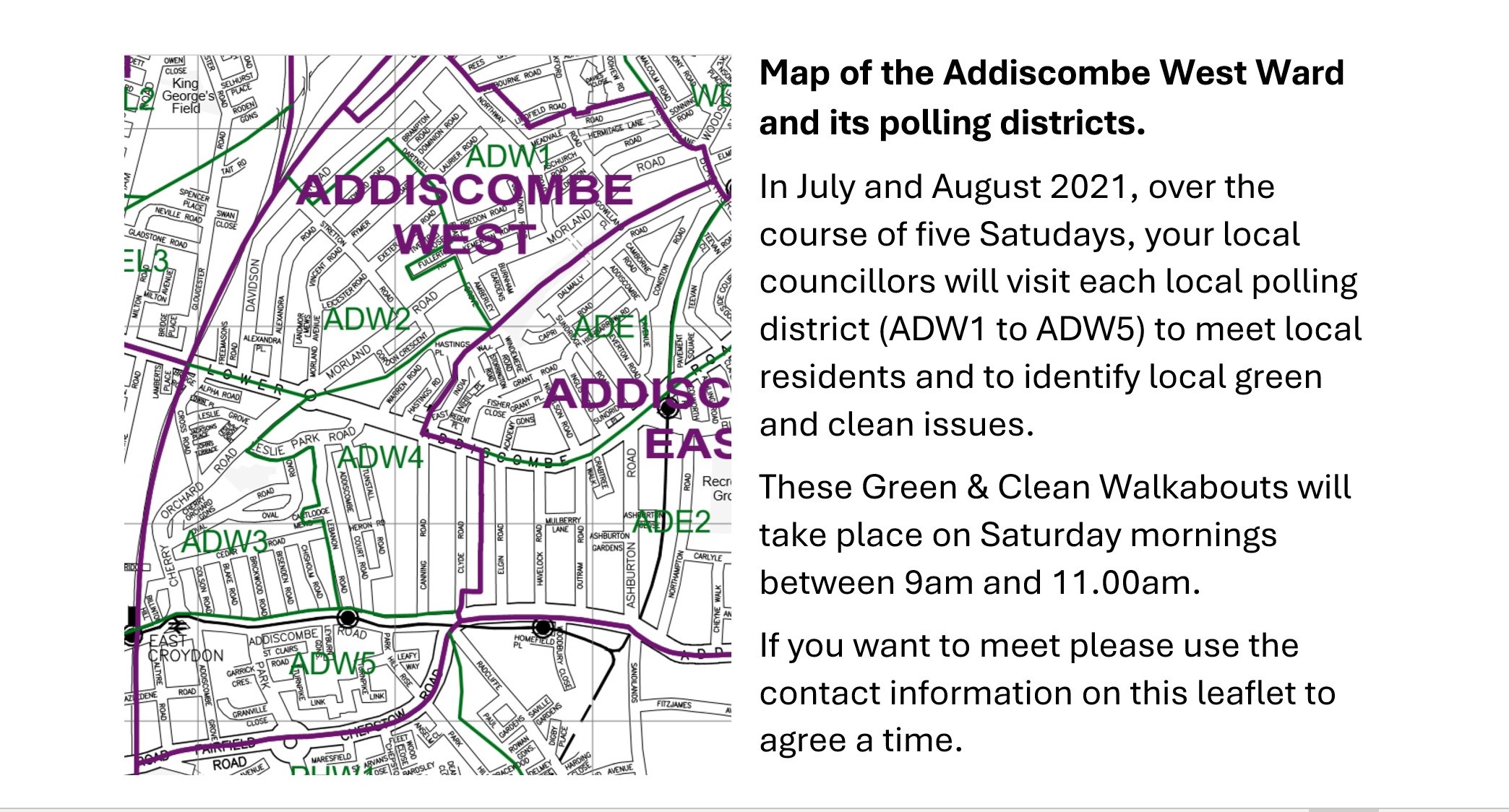 July & August 2021 Clean & Green Walkabout details - Addiscombe West